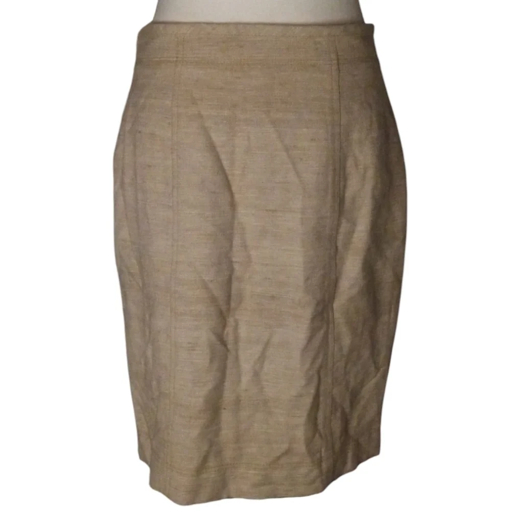 Ann Taylor Khaki Tweed Feel Tussah Silk Cotton Blend Pencil Skirt Pockets 8P
